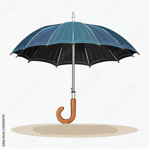 Classic Blue Umbrella with Wooden Handle