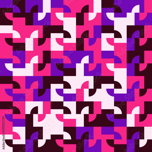Abstract Cellular Grid Pattern with Purple and Dark Geometric Shapes - AGeometric Pattern with Tricolor Purple Palette