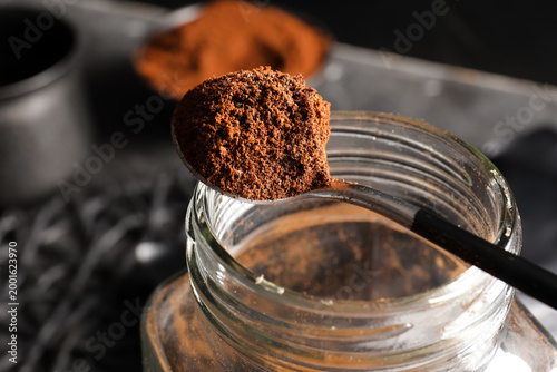 Spoon with coffee powder on...