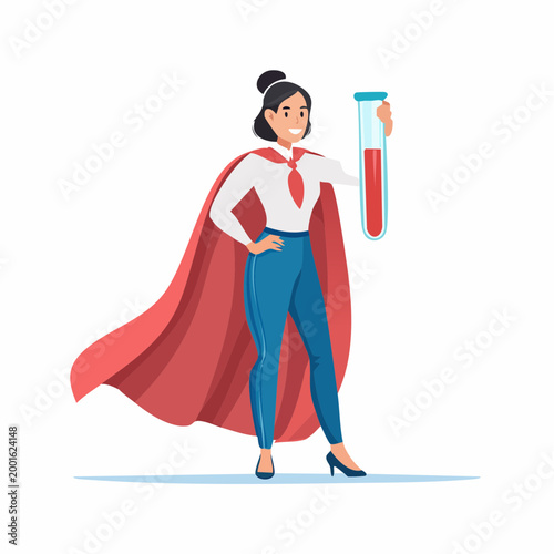 Superhero Scientist Woman Holding Test Tube