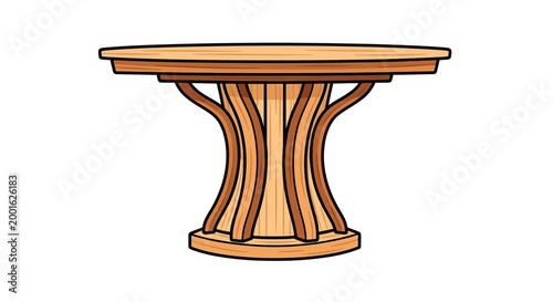 Round wooden dining table with pedestal base illustration