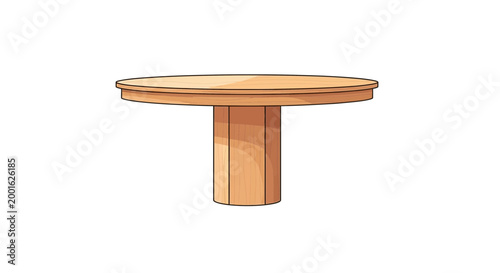 Round wooden table with pedestal base, isolated on white background