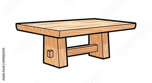 Simple wooden table with clean lines and natural wood grain, isolated on white background.