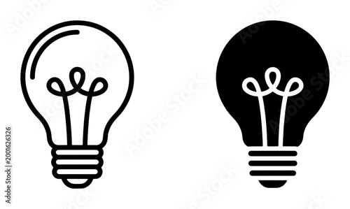 Fotografie Classic Incandescent Light Bulb Icons, Black and White Vector Graphics, Symboliz