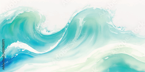 Abstract turquoise and teal watercolor wave illustration on white background with abstract watercolor turquoise artistic background creative decoration minimalist movement gradient swimming