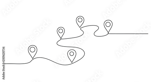 Winding path with multiple location pins line art location background minimalist navigation