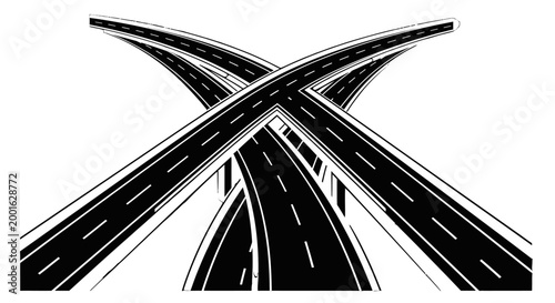 Intersecting Roads Highway Junction Crossroads Design on Isolated White Background