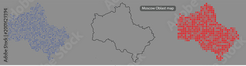 Moscow oblast map with blue and red pixel patterns on gray background