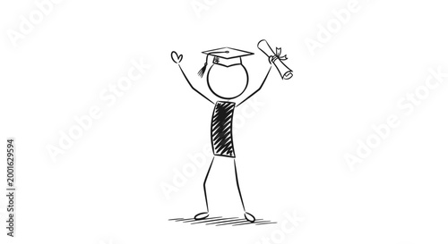 Stick figure celebrating graduation day.