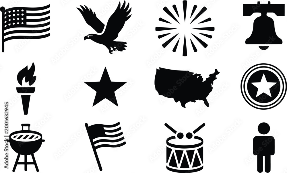 Fototapeta premium American symbols collection icons representing us history and independence
