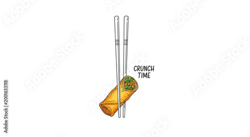 Sushi roll, chopsticks, CRUNCH TIME, Japanese food, vector icon