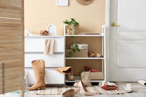 Interior of messy hallway w...