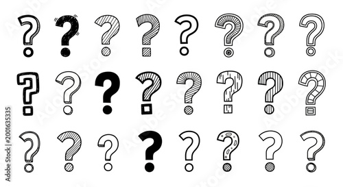 Close-up of various question marks on a white background