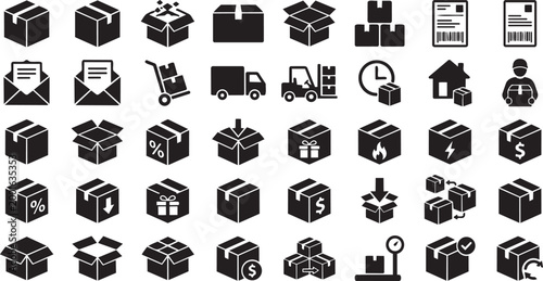 Package and Shipping Box Icons Set Logistics Symbols Vector Silhouette