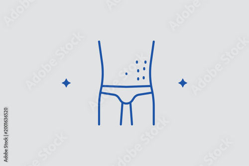 Body skin irritation line icon for identifying hives and allergic skin conditions. Informational vector illustration for allergy testing centers and medical diagnostic manuals.