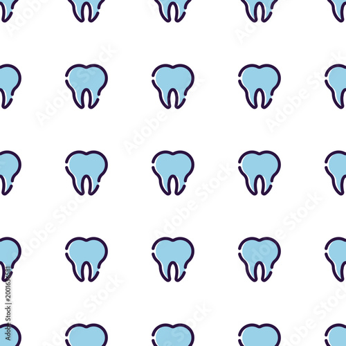 Seamless pattern of light blue dental tooth icons isolated on transparent background