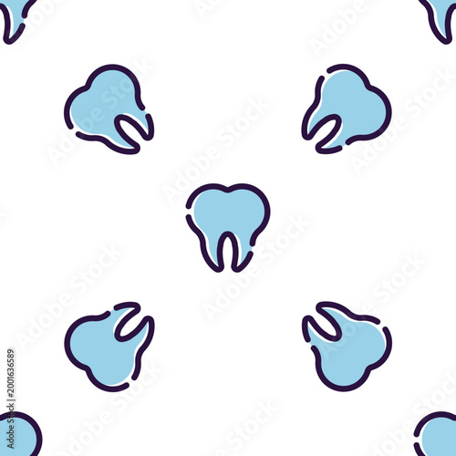 Seamless pattern of stylized dental teeth icons isolated on transparent background
