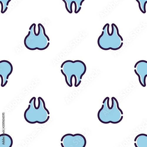Seamless pattern of light blue dental tooth icons isolated on transparent background