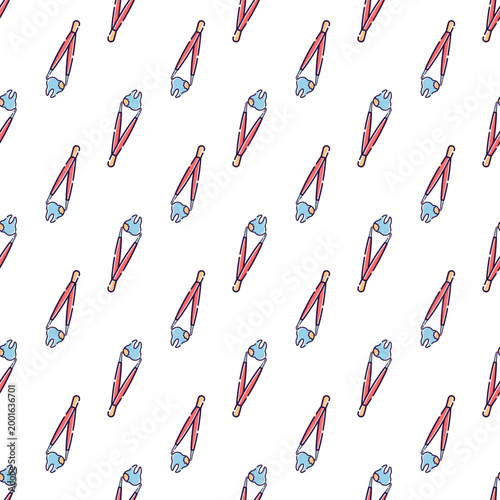 Seamless pattern of dental floss picks isolated on a transparent background