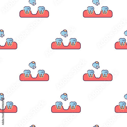 Seamless pattern of dental icons showing teeth in gums isolated on transparent background