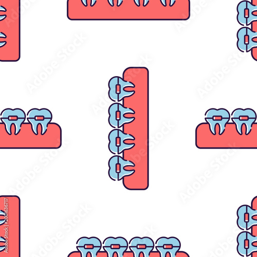 Row of cartoon teeth in a dental implant structure isolated on transparent background