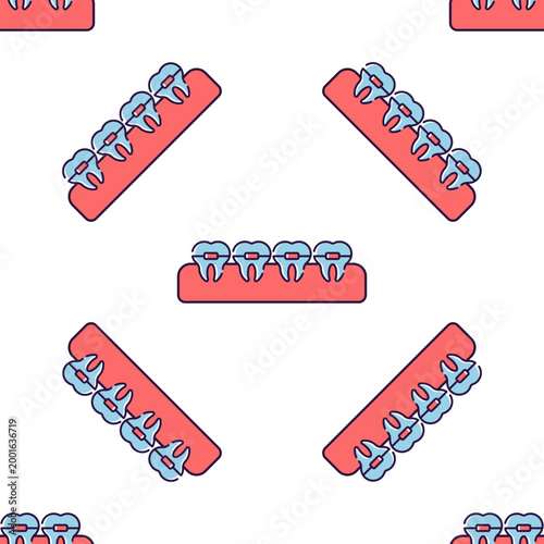 Dental braces on teeth pattern isolated on transparent background for orthodontic design