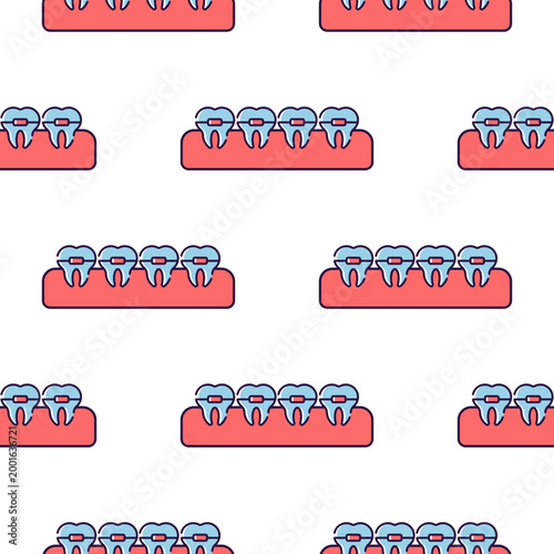 A repeating pattern of dental teeth illustrations isolated on a transparent background
