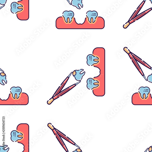 Dental extraction illustration with teeth and forceps isolated on transparent background