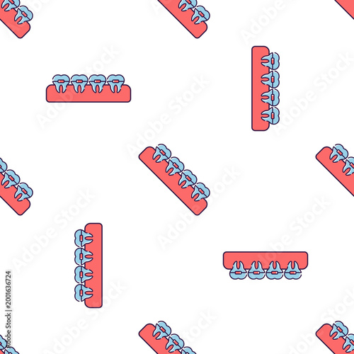 Seamless pattern of dental teeth on a pink holder isolated on transparent background