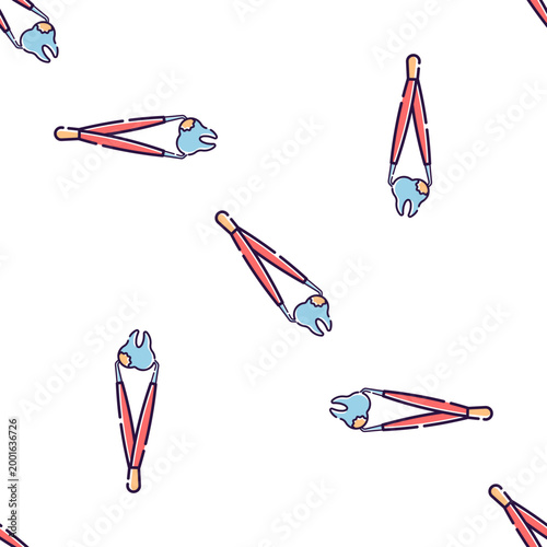 Dental pliers holding teeth isolated on transparent background, abstract medical pattern