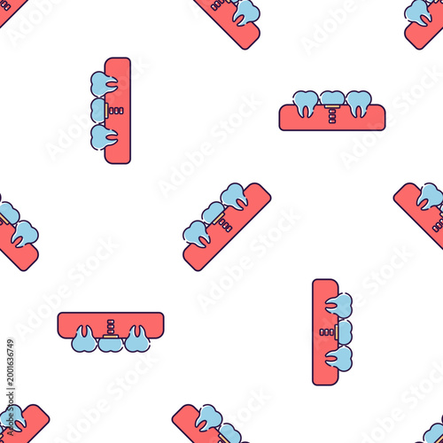 Repeating pattern of dental implants with teeth isolated on a transparent background
