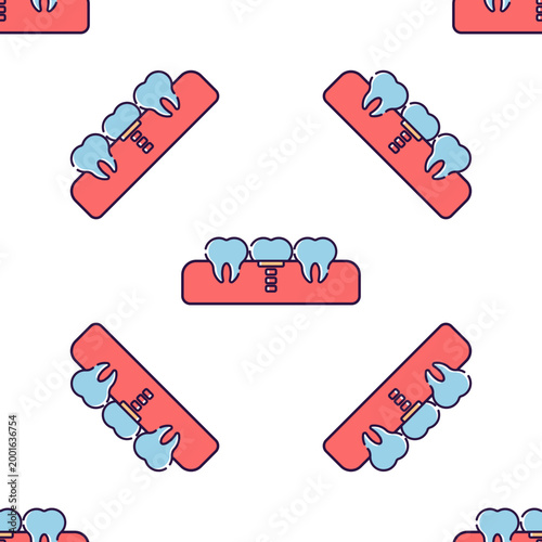 Dental implants and teeth illustration with transparent background in a repeating pattern