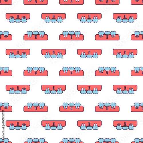 Repeating pattern of dental teeth on a transparent background