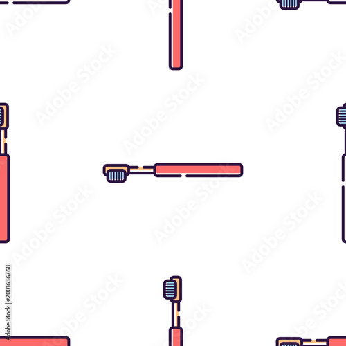 Stylized red toothbrush with blue bristles isolated on transparent background for dental care