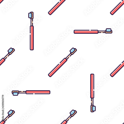 Seamless pattern of cartoon toothbrushes for dental hygiene, isolated on transparent background