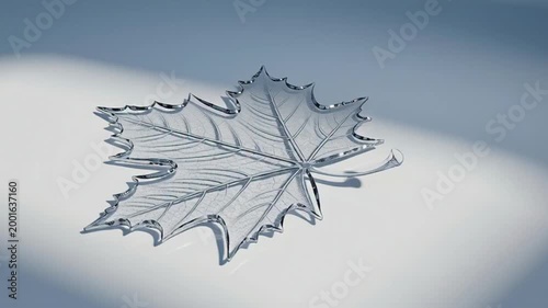 frozen maple leaf on ice, frosty autumn background