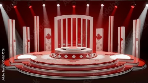 empty stage with spotlight and red curtains for performance or event setup