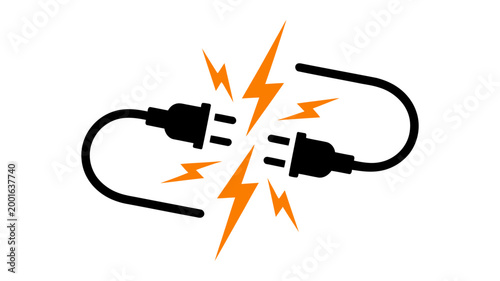 Electric plugs with lightning bolts symbolizing connection and energy electricity connection lightning