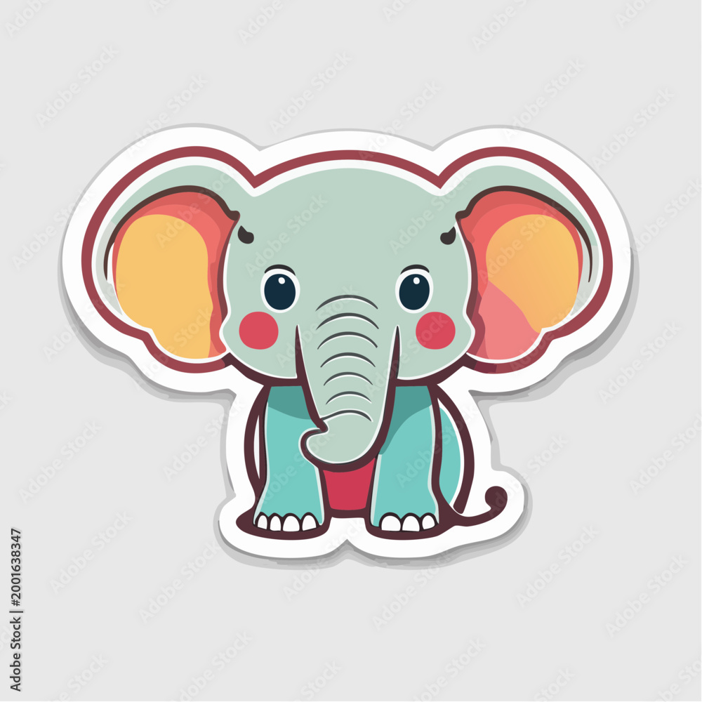 Fototapeta premium Cute Cartoon Elephant Sticker
