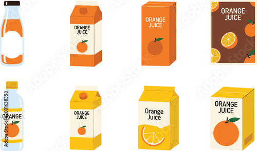 Orange Juice Packaging Set with Bottle, Carton, Box and Citrus Drink Containers for Beverage Branding, Fresh Juice Products, and Food Packaging Design