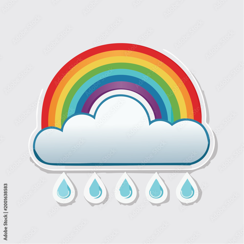 Naklejka premium Rainbow and Rain Cloud Illustration