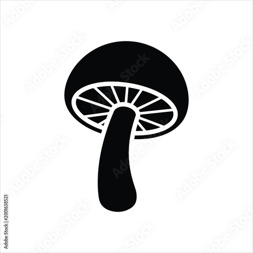 Mushroom silhouette with gills on stem vector illustration isolated on white background