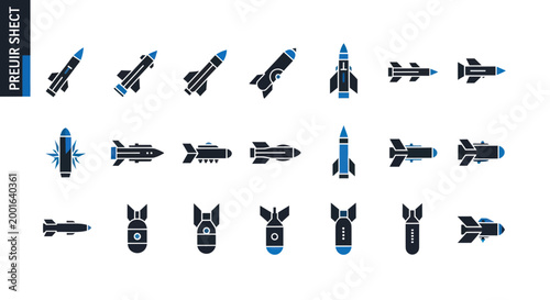 Collection of Missile and Bomb Icons, Military Weapon Symbols