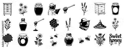 Beekeeping and Honey Production Illustration Set Vector Icons
