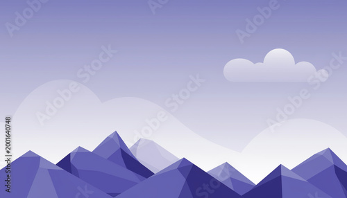 Abstract geometric mountain range landscape in purple tones.