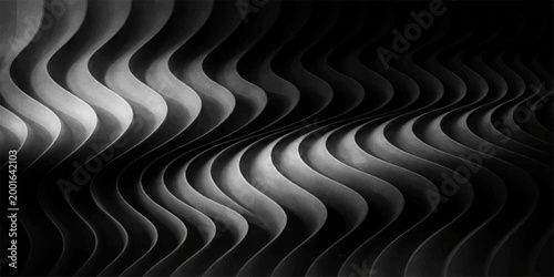 Abstract waves flow in elegant symmetry, showcasing a study of light, shadow and form. An artistic exploration of curves and contrast, with a mesmerizing rhythmic pattern. 