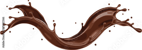 Chocolate liquid splash wave flowing swirl glossy brown fluid motion dessert sauce isolated vector illustration design element