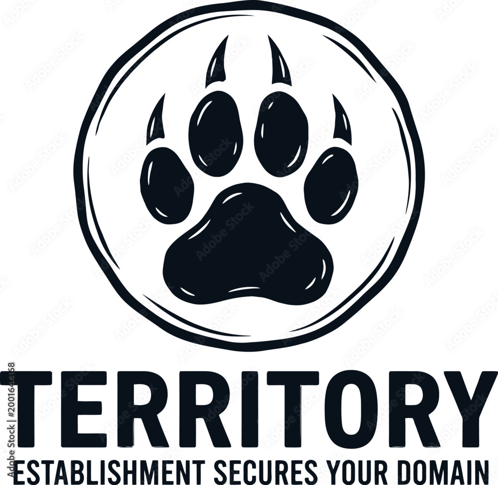Fototapeta premium A bold and striking circular logo featuring a detailed bear paw print with the word TERRITORY prominently displayed below, signifying domain and security