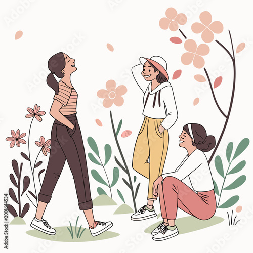 Cuadro en lienzo three women enjoying time together in a floral garden high quality
