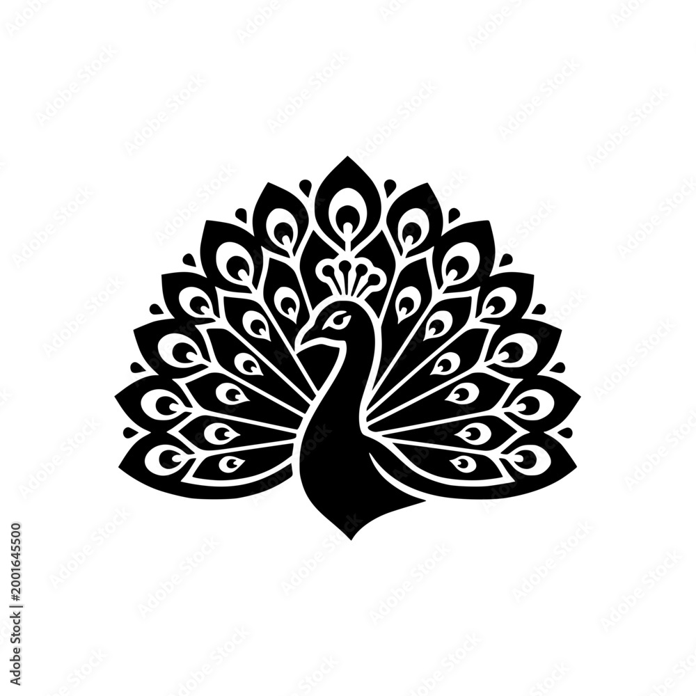 Obraz premium Peacock logo with spreading tail